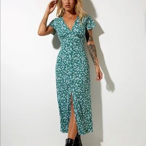 Motel Rocks LARIN MIDI DRESS IN FLORAL FIELD GREEN